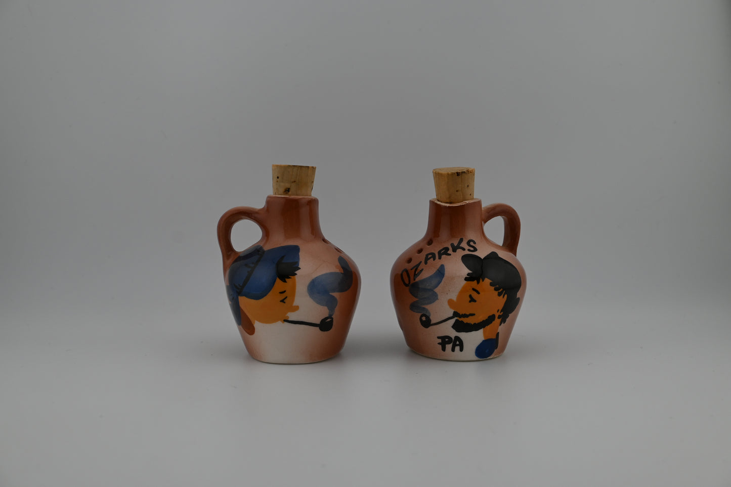 Vintage 1960s Ceramic Ma and Pa Ozarks Salt and Pepper Shakers