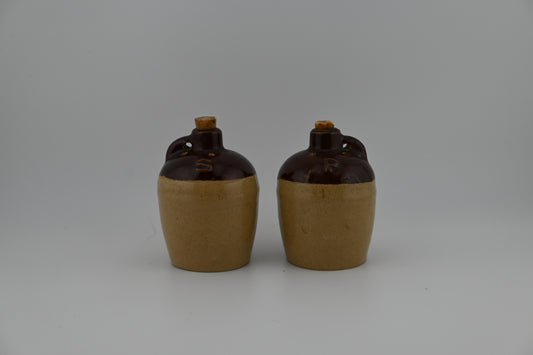Vintage 1960s Salt And Pepper Shakers Corked Jug Brown/Tan