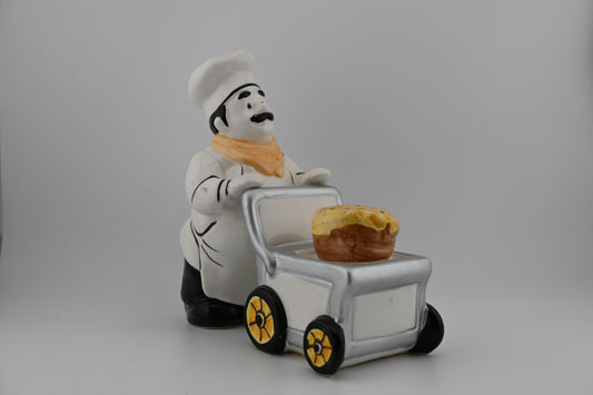 Vintage French Chef with Bakery Cart Novelty Salt and Pepper Shakers