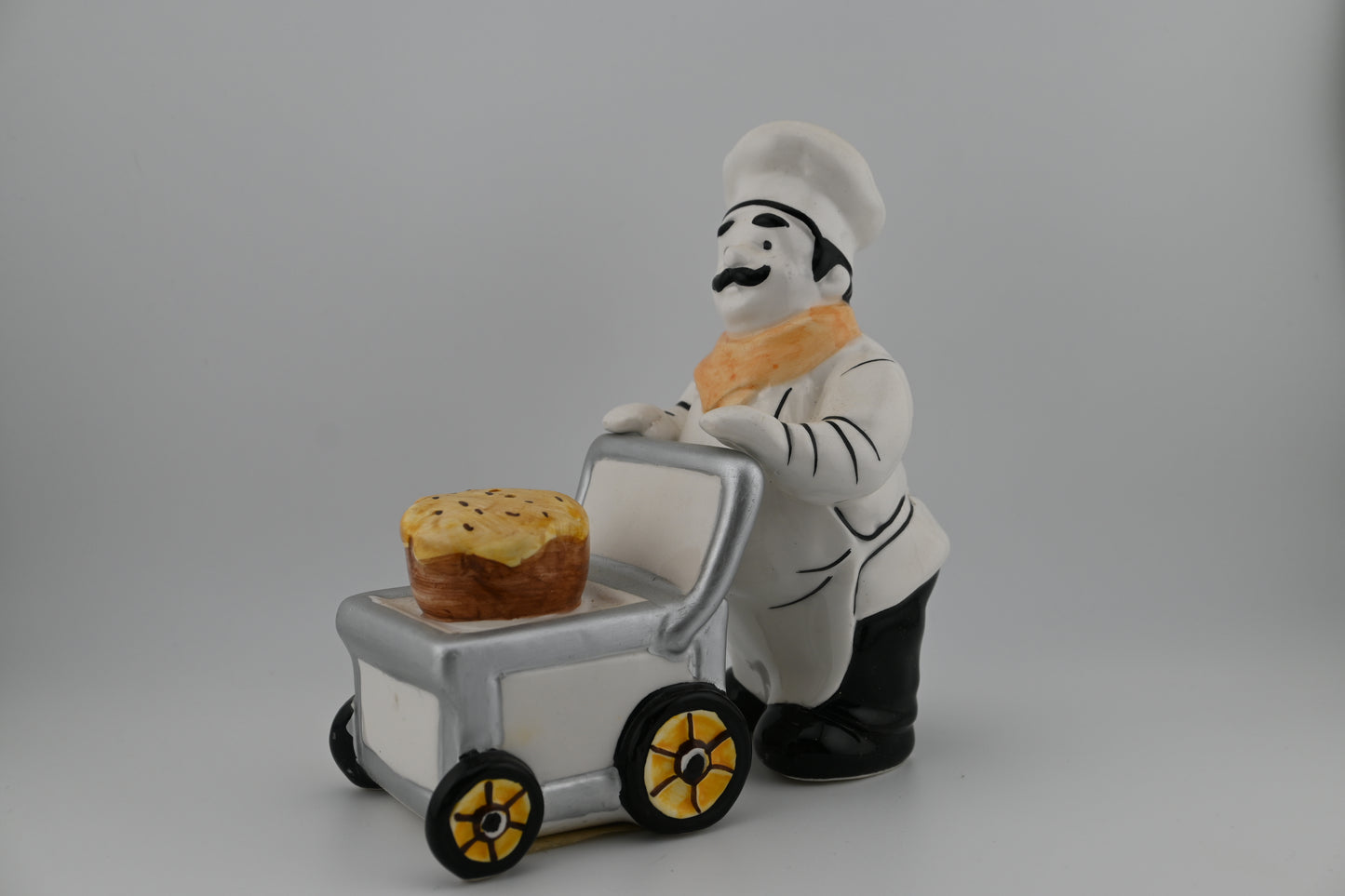 Vintage French Chef with Bakery Cart Novelty Salt and Pepper Shakers