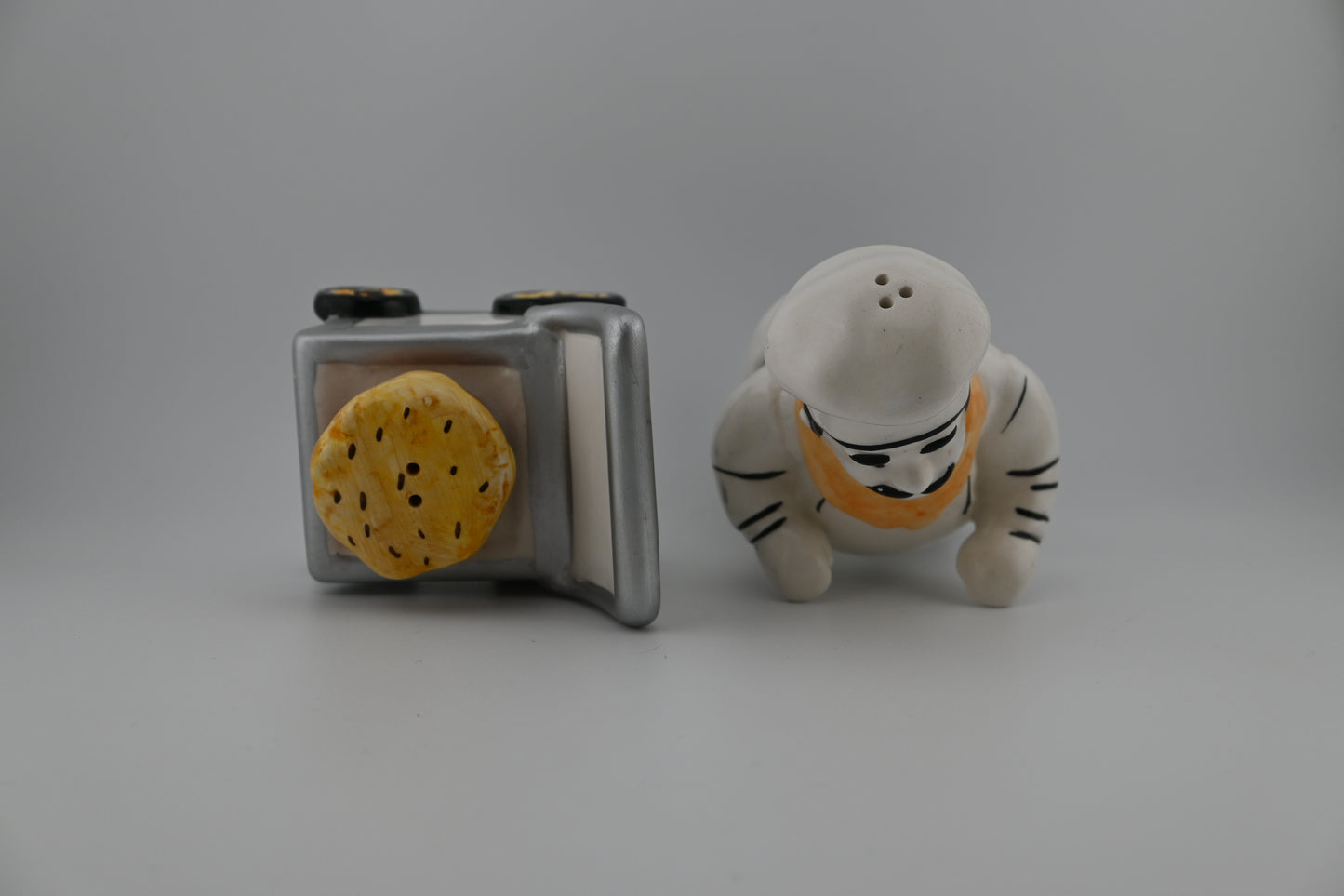 Vintage French Chef with Bakery Cart Novelty Salt and Pepper Shakers