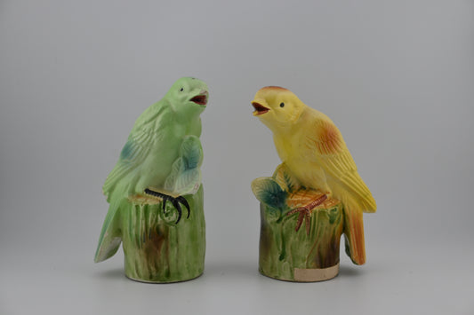 Vintage 1970s Yellow & Green Birds Salt and Pepper Shakers Set