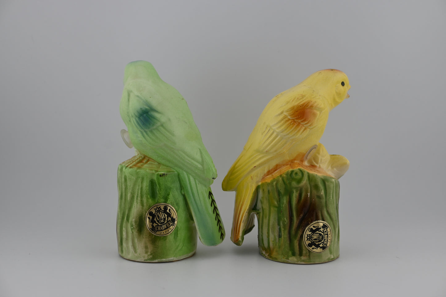 Vintage 1970s Yellow & Green Birds Salt and Pepper Shakers Set