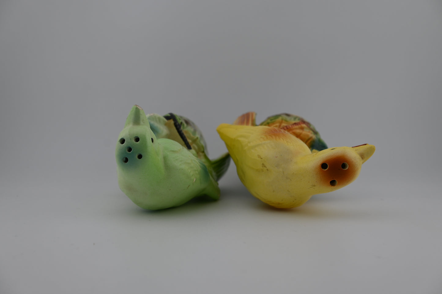 Vintage 1970s Yellow & Green Birds Salt and Pepper Shakers Set