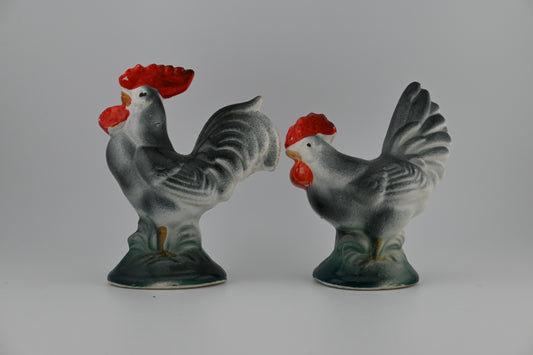 Vintage 1950s Plymouth Rock Roosters Ceramic Salt and Pepper Shakers Set – Made in Japan