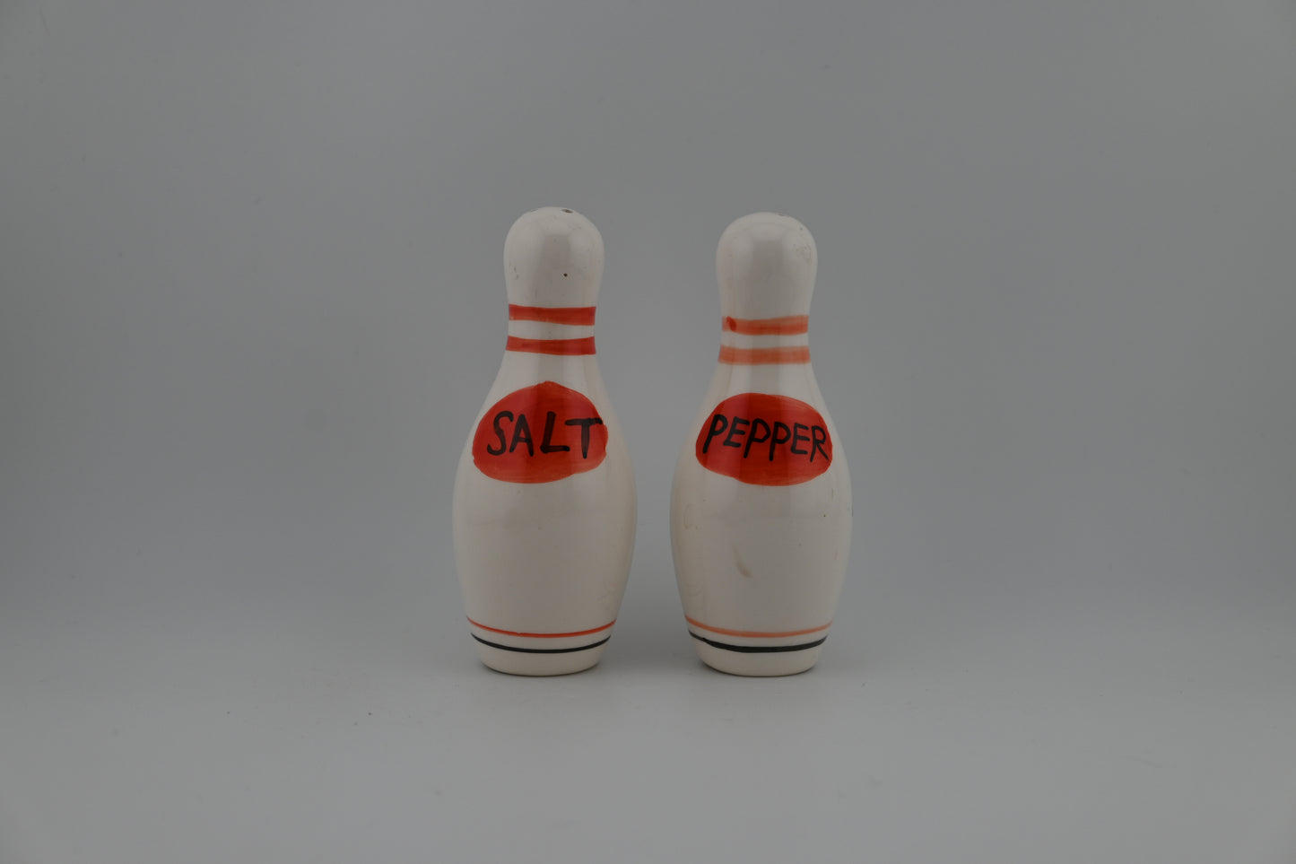 Vintage 1950s Red and White Bowling Pin Salt and Pepper Shakers Set