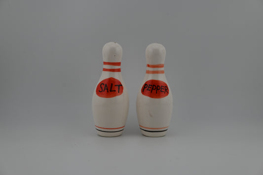 Vintage 1950s Red and White Bowling Pin Salt and Pepper Shakers Set