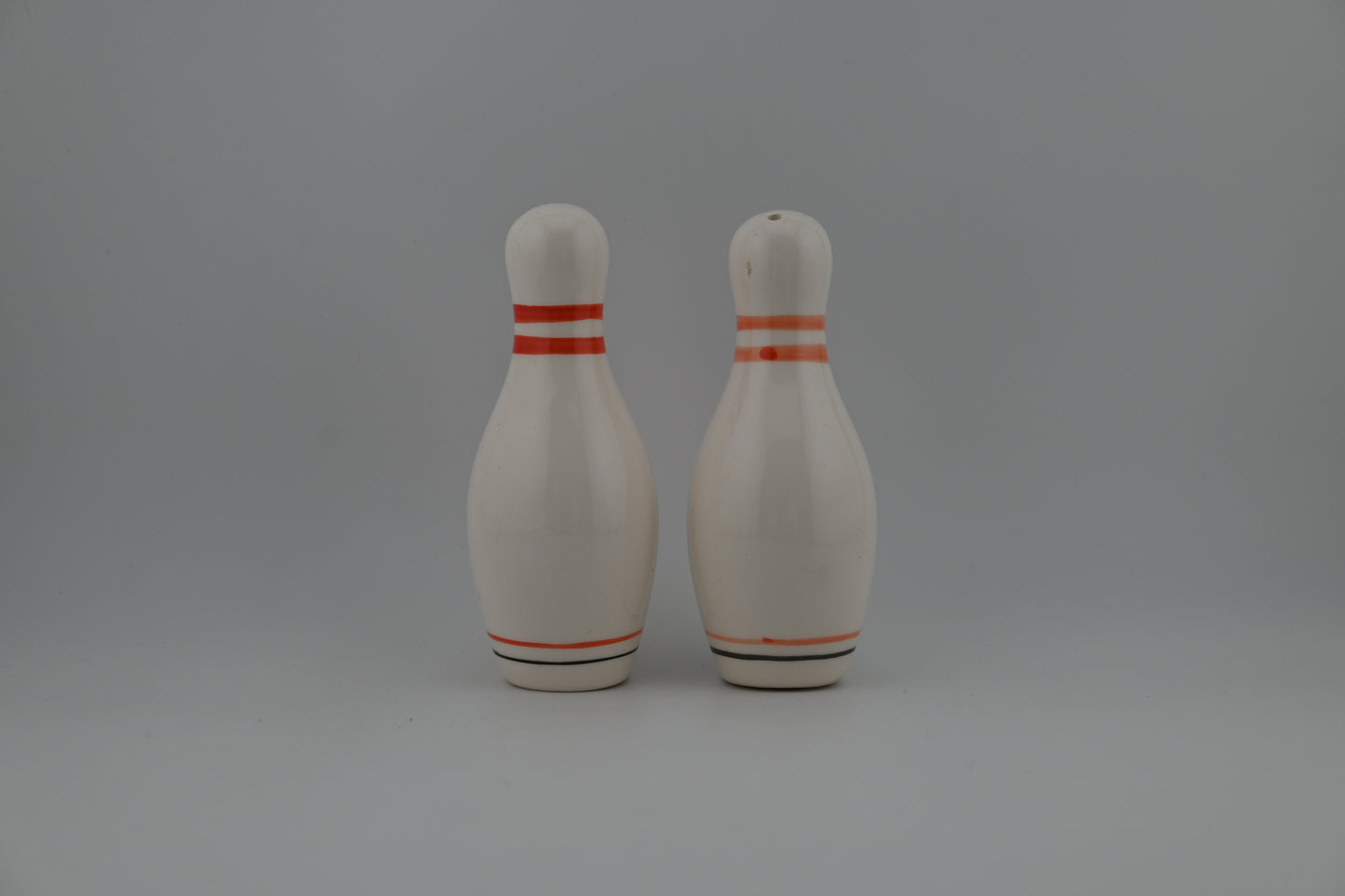 Vintage 1950s Red and White Bowling Pin Salt and Pepper Shakers Set