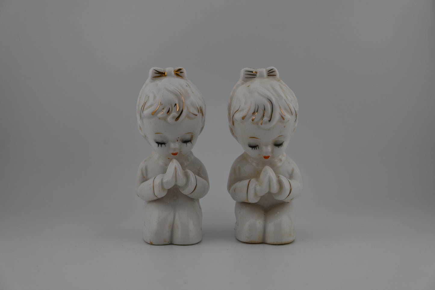 Vintage 1950s Praying White Porcelain Rare Salt & Pepper Shaker Set - Made in Japan