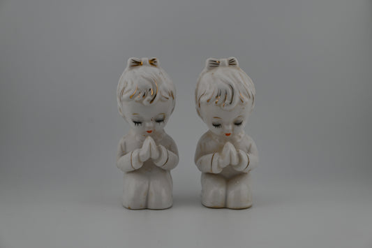 Vintage 1950s Praying White Porcelain Rare Salt & Pepper Shaker Set - Made in Japan