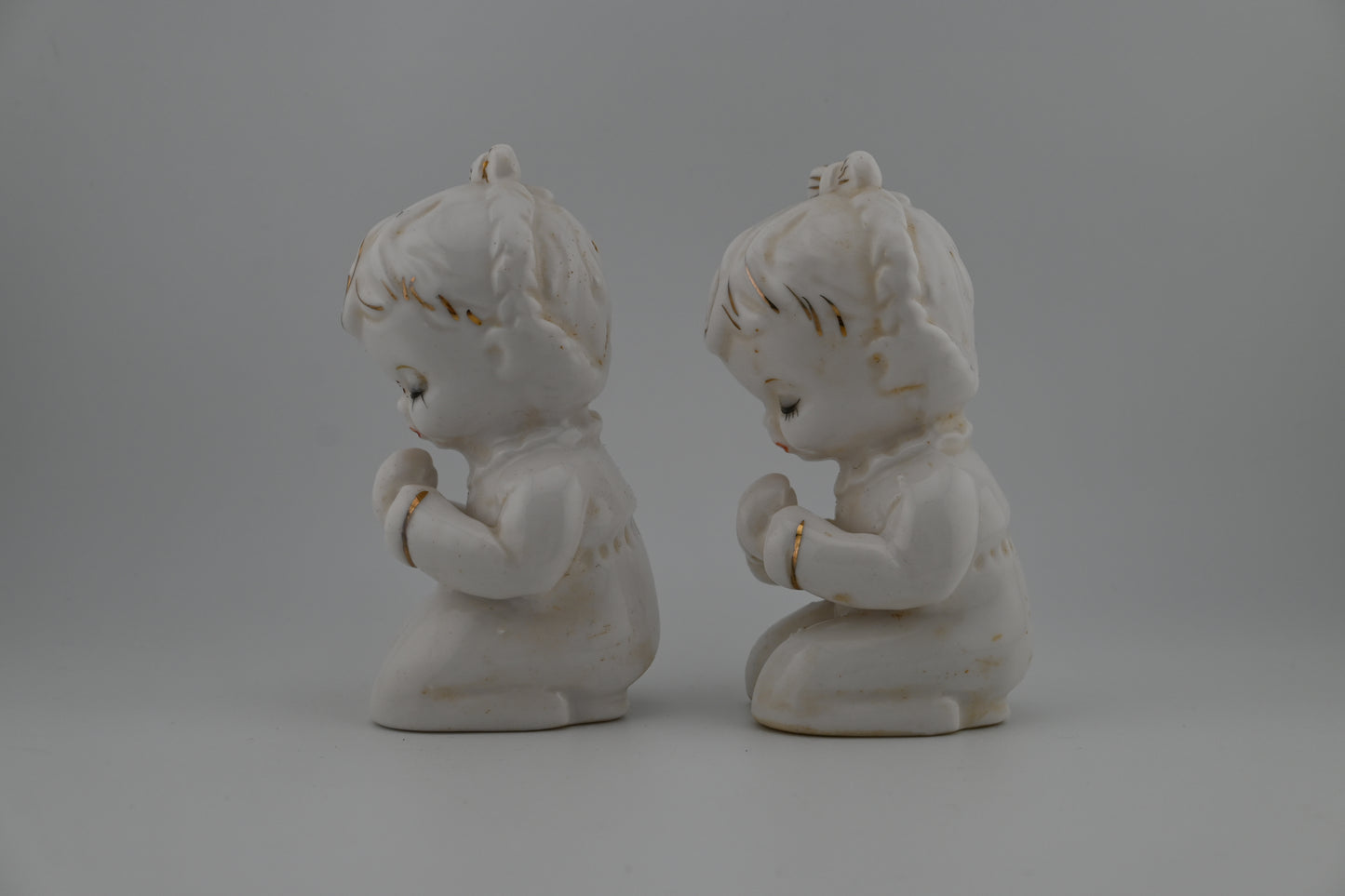 Vintage 1950s Praying White Porcelain Rare Salt & Pepper Shaker Set - Made in Japan