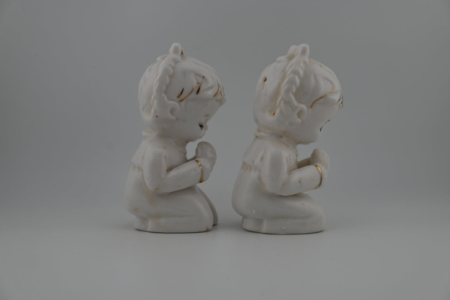 Vintage 1950s Praying White Porcelain Rare Salt & Pepper Shaker Set - Made in Japan