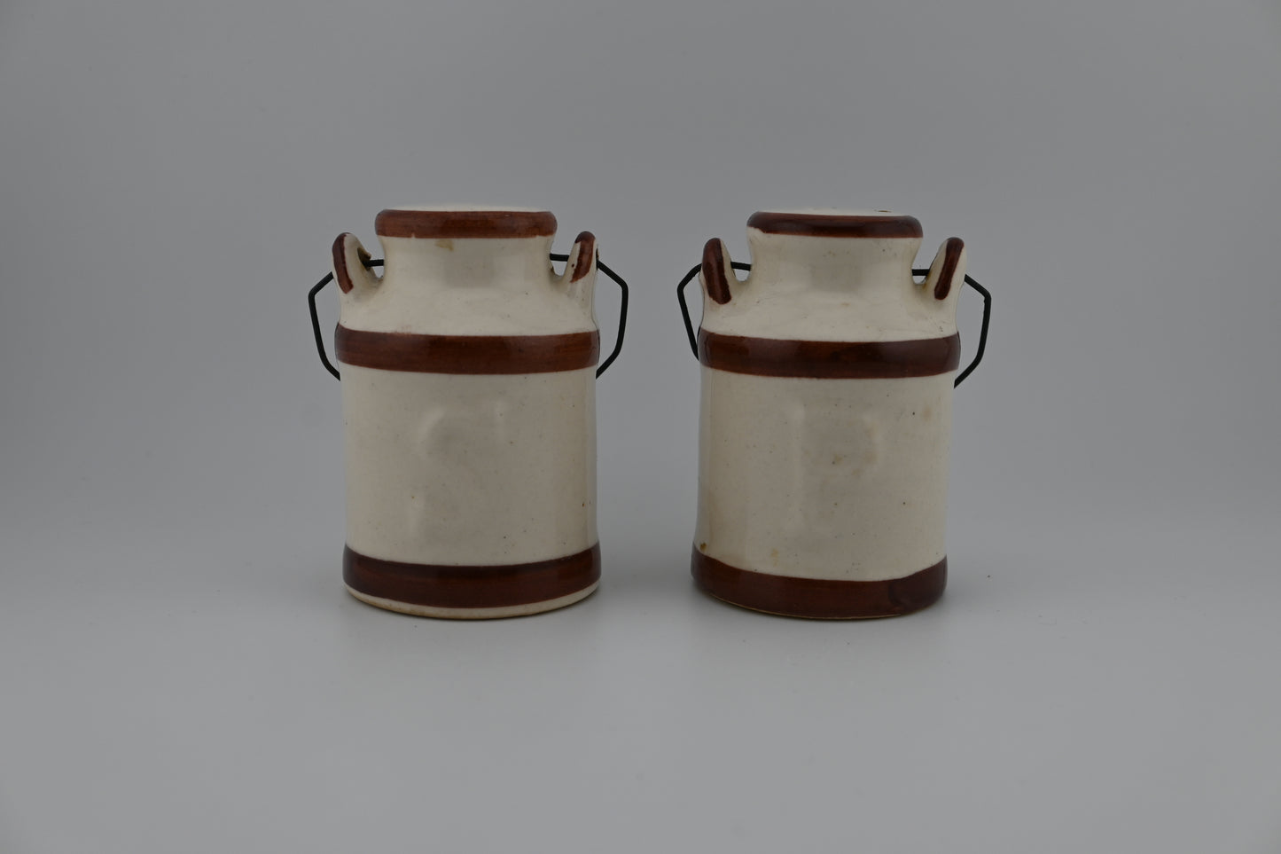 Vintage 1950s Ceramic White & Brown Milk Jug Salt & Pepper Shaker Set