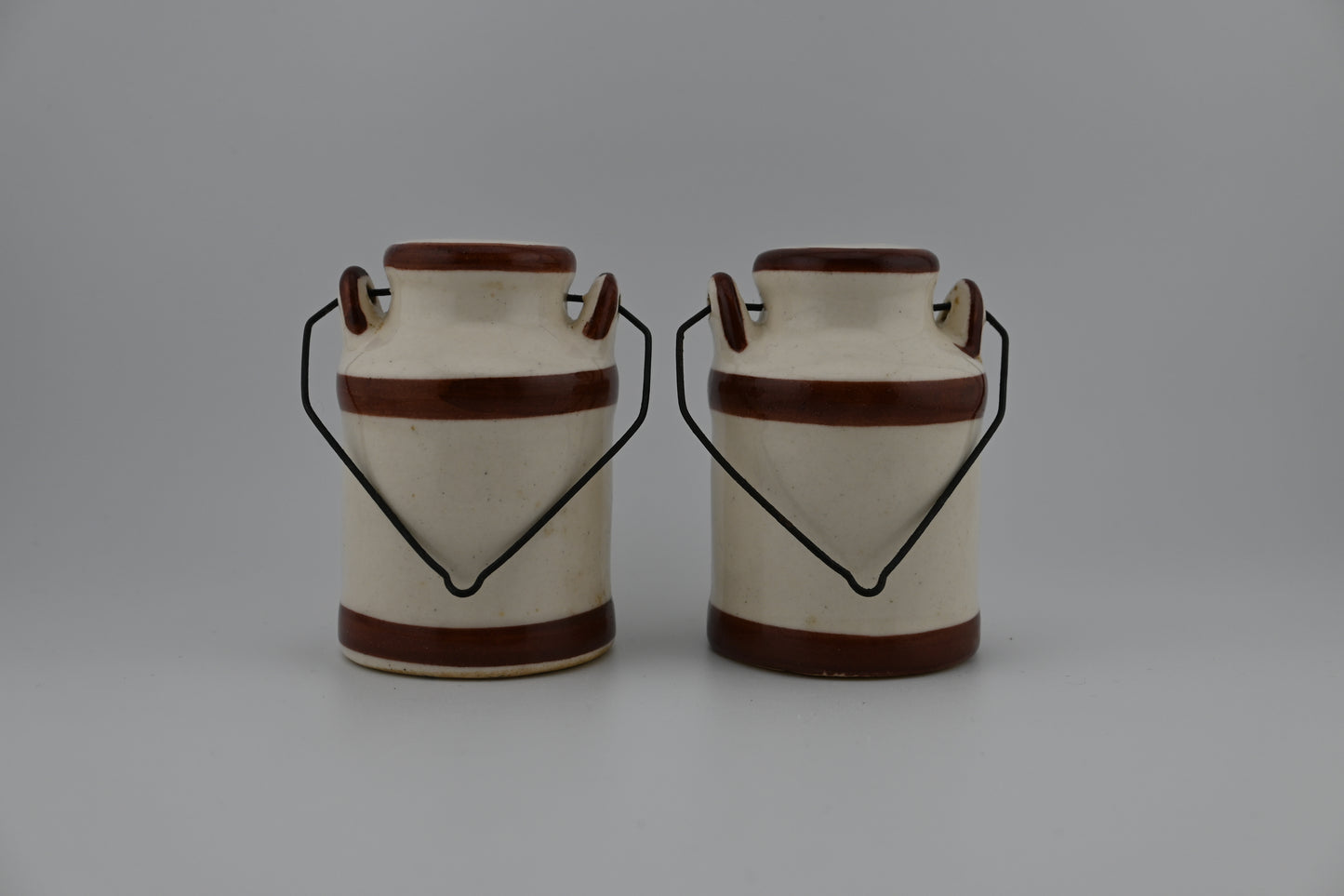 Vintage 1950s Ceramic White & Brown Milk Jug Salt & Pepper Shaker Set