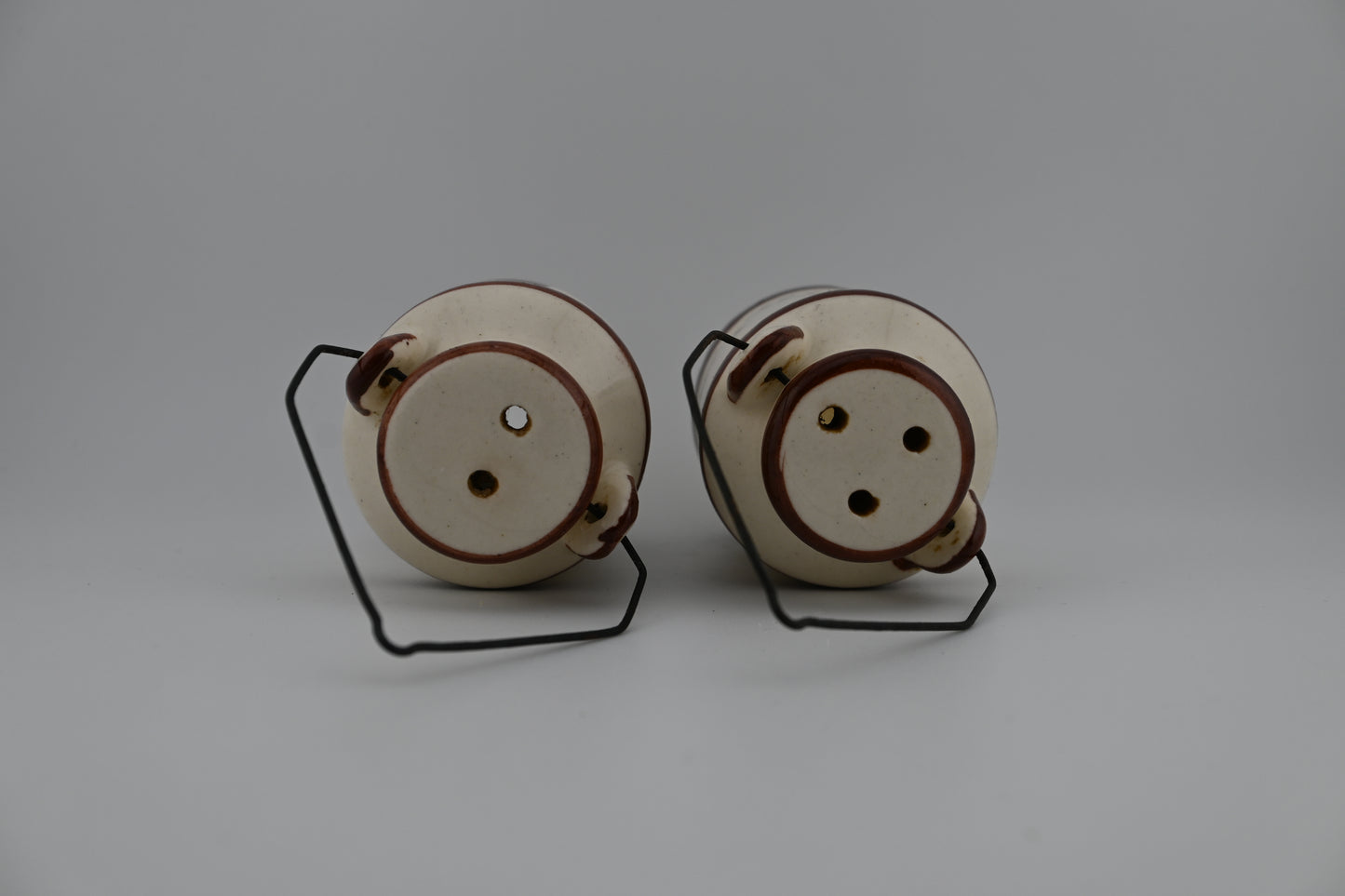 Vintage 1950s Ceramic White & Brown Milk Jug Salt & Pepper Shaker Set