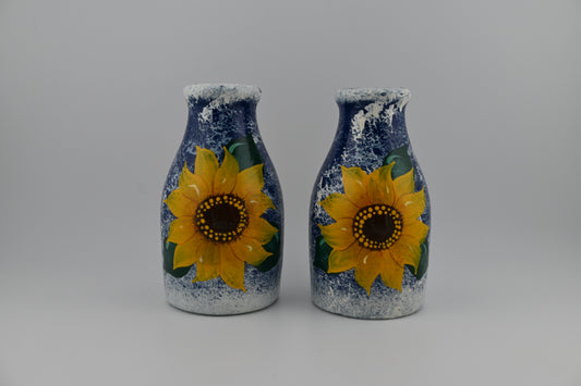 Vintage Hand-Painted Sunflower Starry Night Salt & Pepper Shaker Set