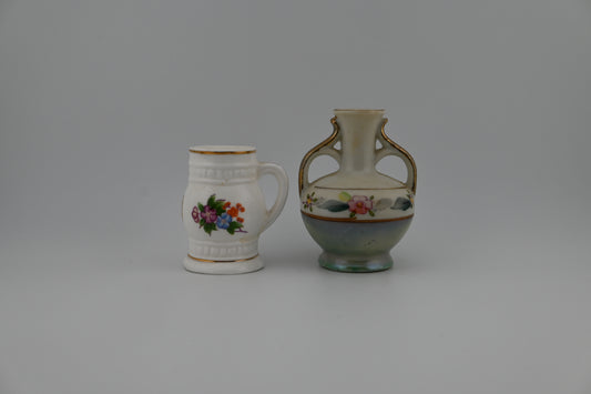 Tiny Antique Rare Japanese Hand-Painted Floral Porcelain Toothpick Holders