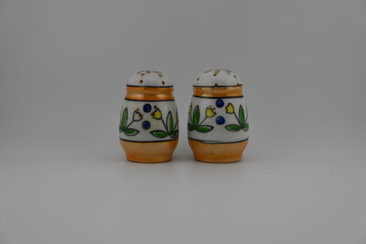 Rare 1950s Hand-Painted Lusterware Floral Design Japanese Porcelain Salt & Pepper Shaker Set