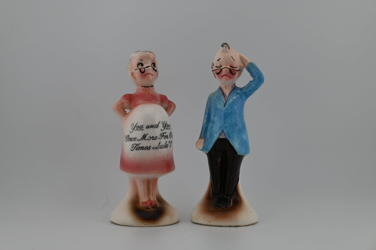 Vintage 1970s Ceramic Enesco “You And Your Once More For Old Times’ Sake!” Salt & Pepper Shaker Set