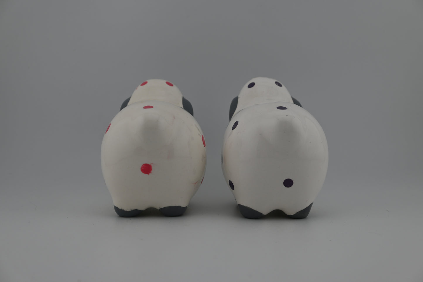 Vintage Ceramic Sheep Salt and Pepper Shakers with Pink and Purple Polka Dots