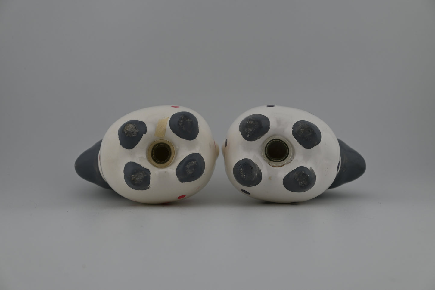 Vintage Ceramic Sheep Salt and Pepper Shakers with Pink and Purple Polka Dots