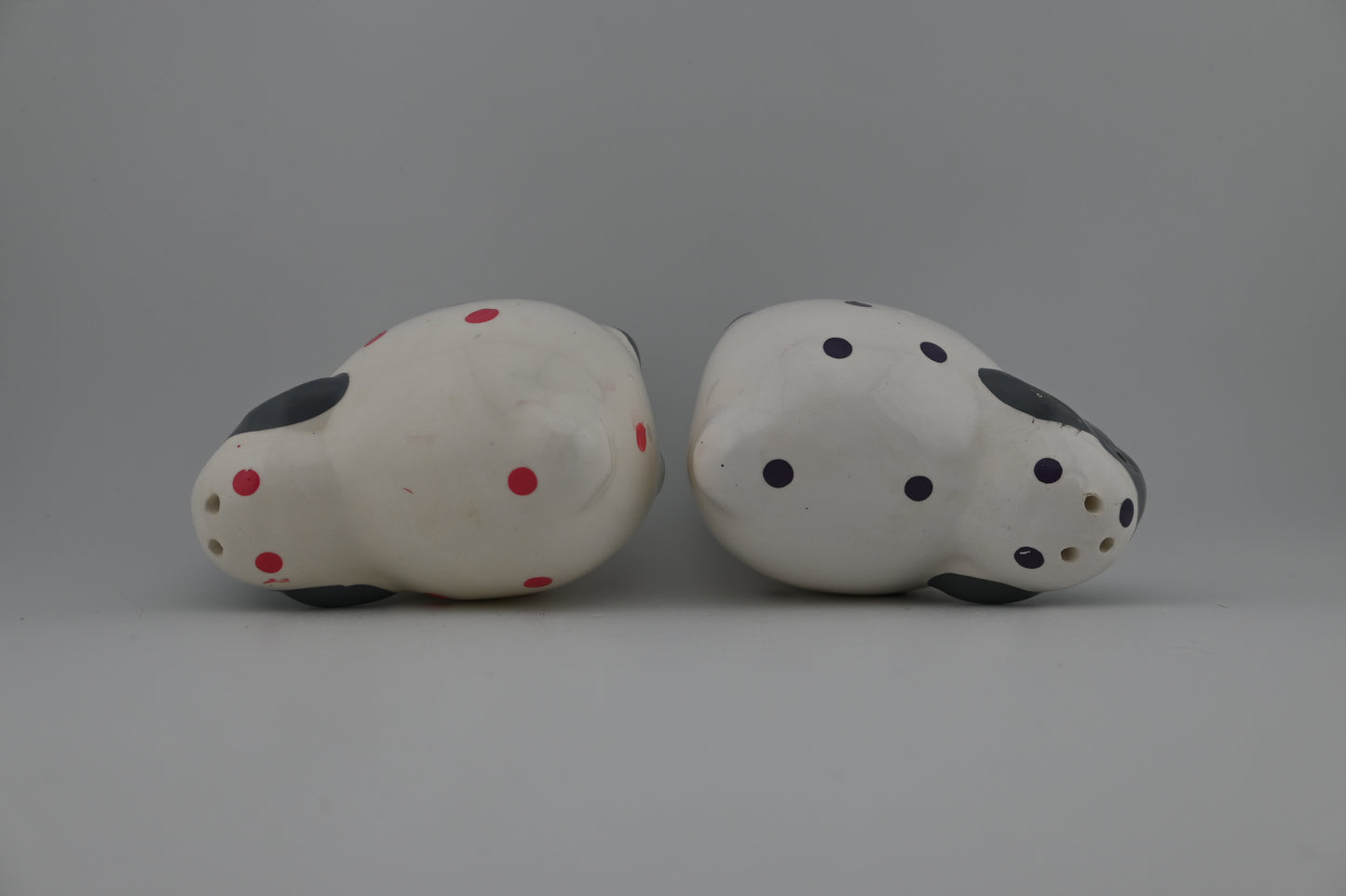 Vintage Ceramic Sheep Salt and Pepper Shakers with Pink and Purple Polka Dots