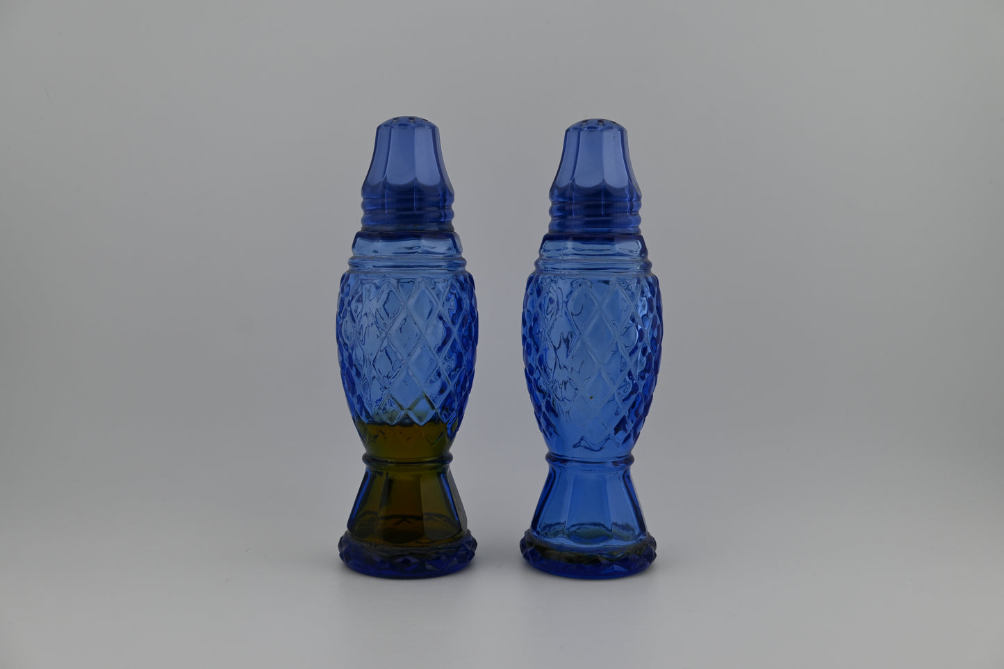 Vintage 1970s AVON Crystalpoint Cobalt Blue Salt & Pepper Shaker Set - Cologne Bottle Pair