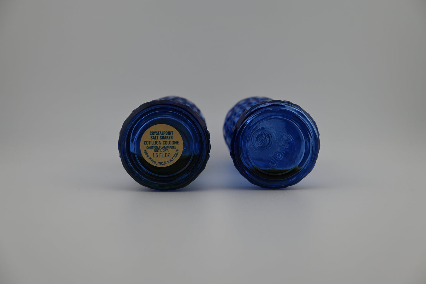 Vintage 1970s AVON Crystalpoint Cobalt Blue Salt & Pepper Shaker Set - Cologne Bottle Pair