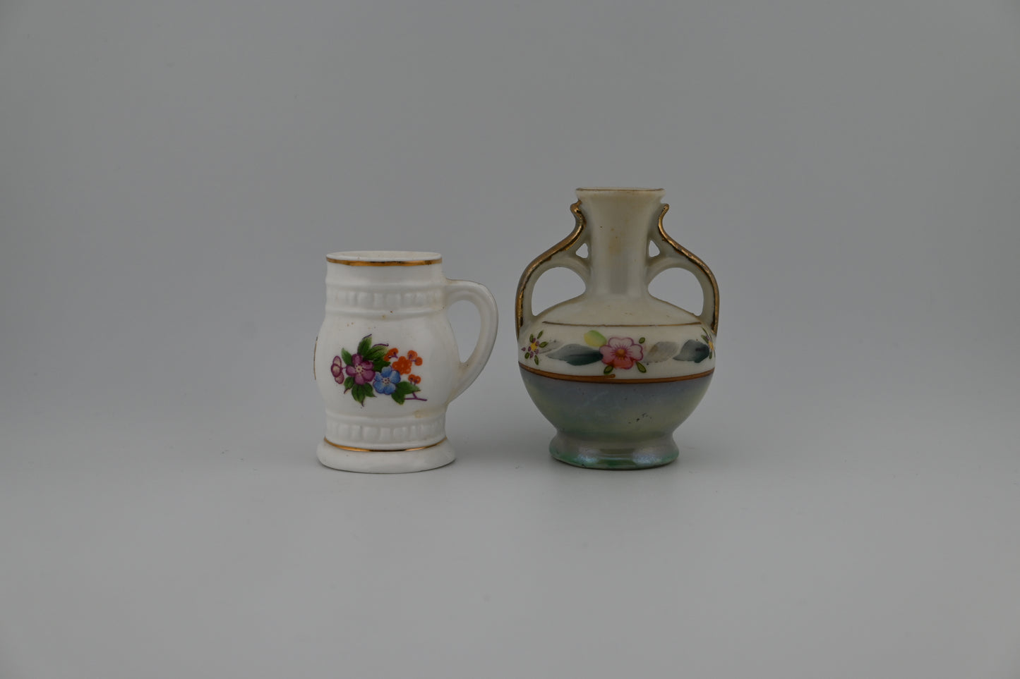 Tiny Antique Rare Japanese Hand-Painted Floral Porcelain Toothpick Holders