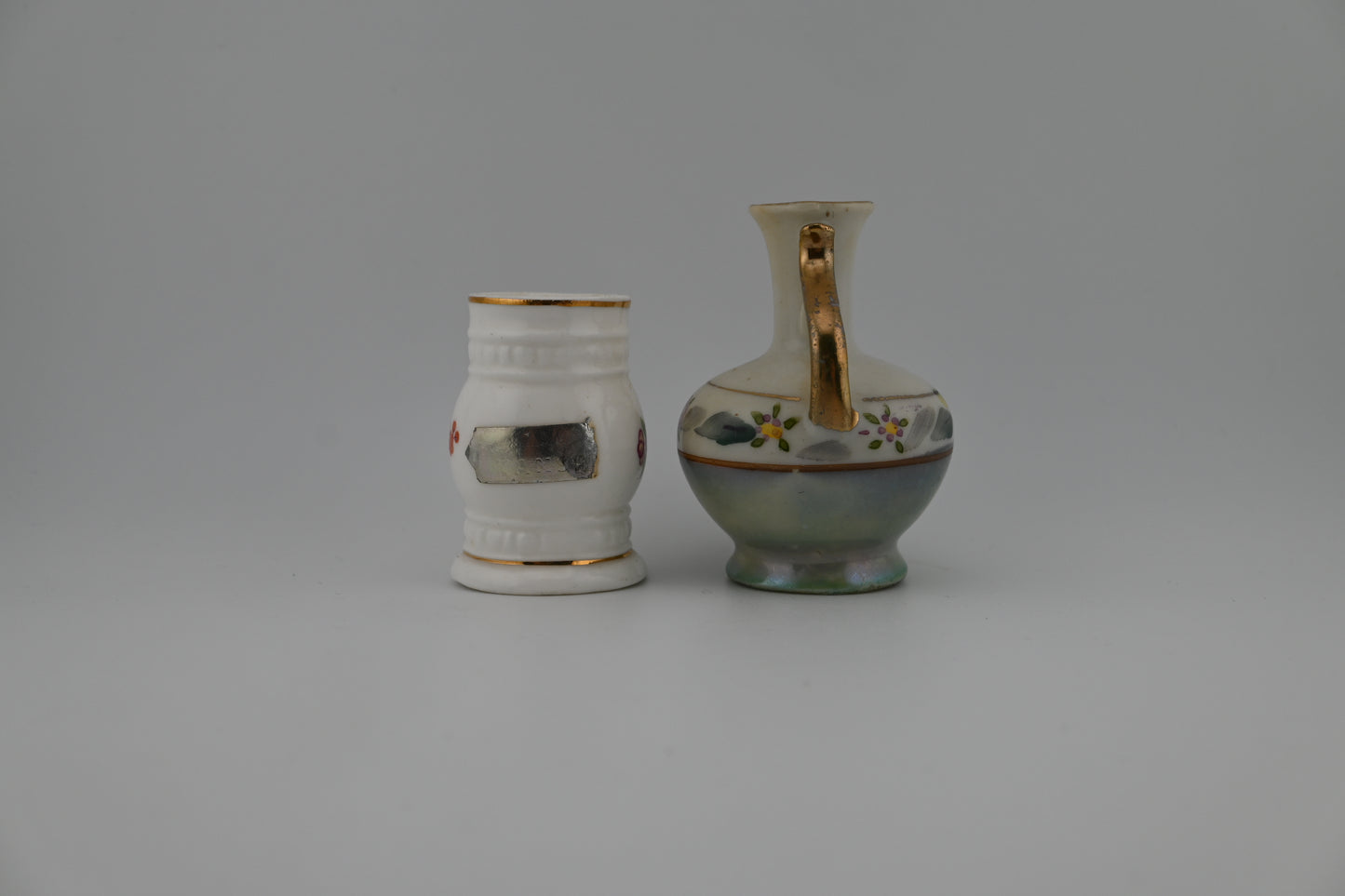 Tiny Antique Rare Japanese Hand-Painted Floral Porcelain Toothpick Holders