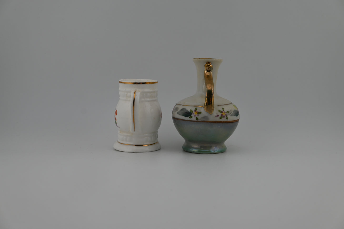 Tiny Antique Rare Japanese Hand-Painted Floral Porcelain Toothpick Holders