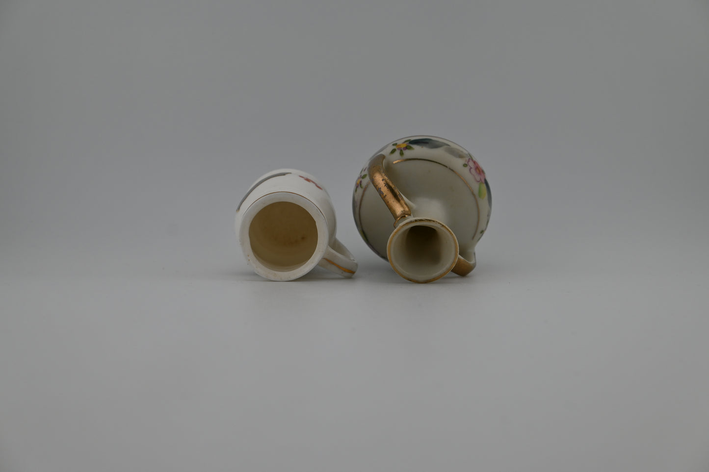 Tiny Antique Rare Japanese Hand-Painted Floral Porcelain Toothpick Holders